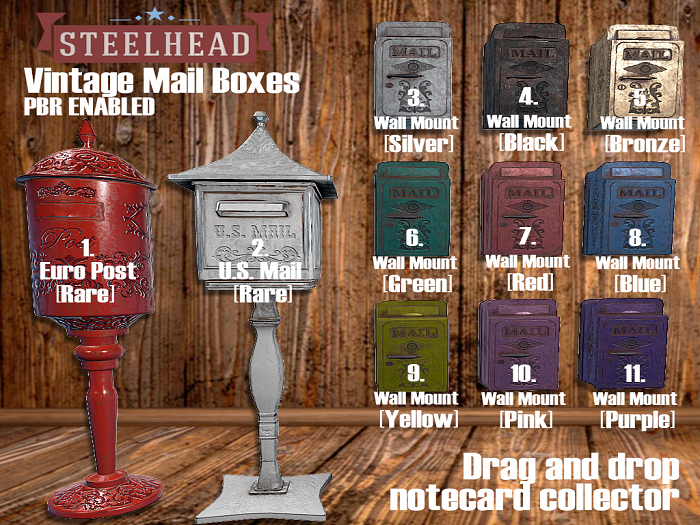Second Life Marketplace 7. STEELHEAD VINTAGE MAILBOX [WALL MOUNT RED]